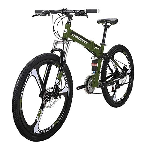 Folding Bike : Mountain Bike 26 inch 3 Spoke Folding Bike Unisex Full Suspension 16 inch Frame (green)