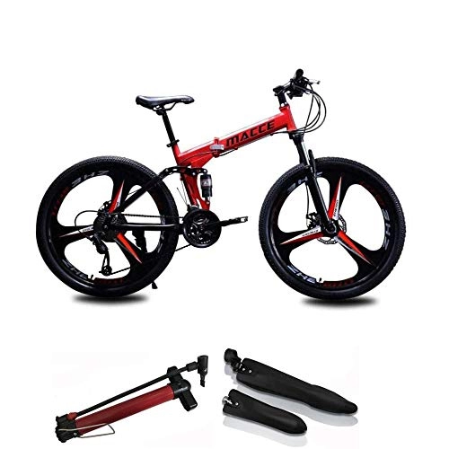 Folding Bike : Mountain bike 26 inch bike folding bike bicycle folding wheel unisex student, frames made of carbon steel, 21 speed, shock absorption, security brake system, go to school and work-red