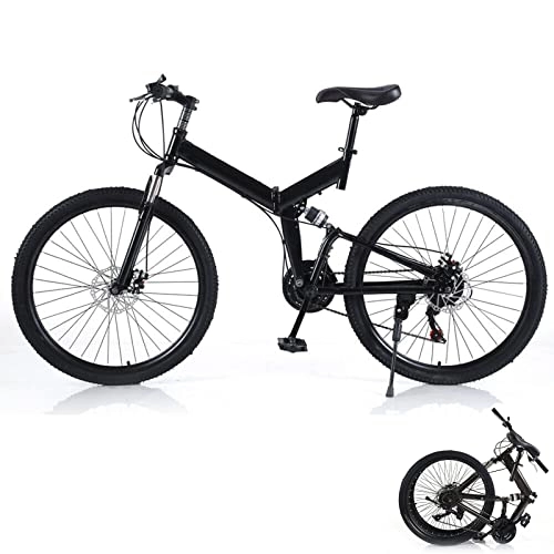 Folding Bike : Mountain Bike 26 inch Foldable MTB Full Suspension 21 Speed Disc Brake Bicycle for Adult Men Women Carbon Steel Frame