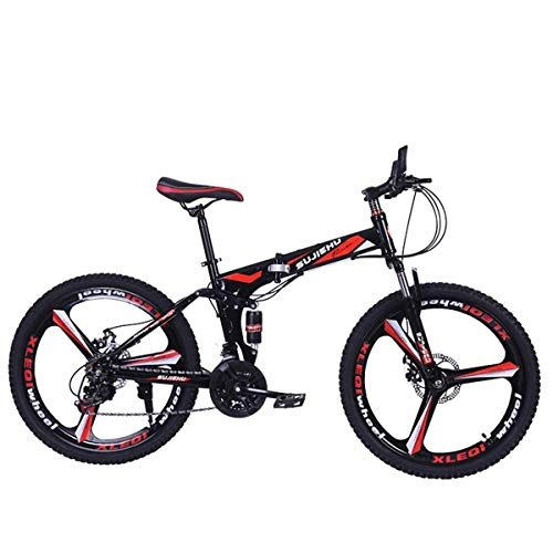 Folding Bike : Mountain Bike, 26 Inch Folding bike with Sturdy Steel 6 Spokes Integrated Wheel, Premium Full Suspension and Shimano 24 Speed Gear, 12, 26