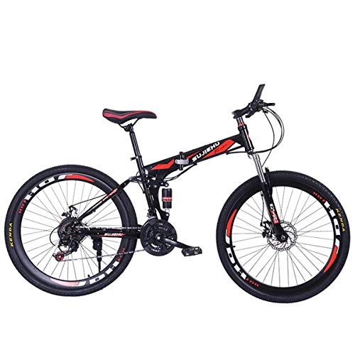 Folding Bike : Mountain Bike, 26 Inch Folding bike with Sturdy Steel 6 Spokes Integrated Wheel, Premium Full Suspension and Shimano 24 Speed Gear, 9, 26