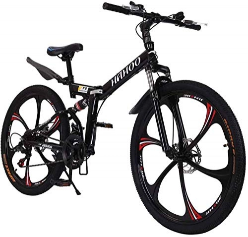 Folding Bike : Mountain Bike 26 Inch Folding Bikes with High Carbon Steel Frame Bicycle with 21 Speed Dual Disc Brakes Full Suspension Non-Slip