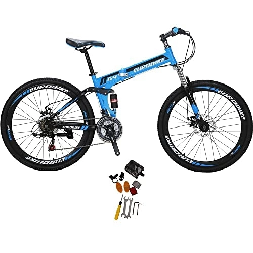 Folding Bike : Mountain bike 26 inch for Men and Women Folding Bicycle Unisex Full Suspension(blue)