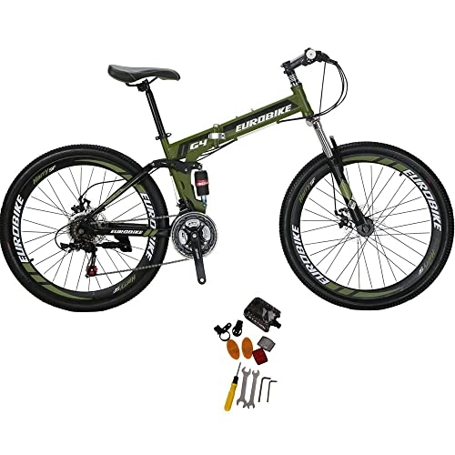 Folding Bike : Mountain bike 26 inch for Men and Women Folding Bicycle Unisex Full Suspension(green)