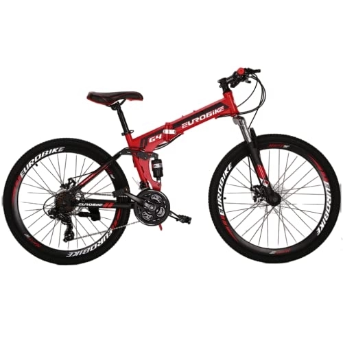 Folding Bike : Mountain bike 26 inch for Men and Women Folding Bicycle Unisex Full Suspension' (red)