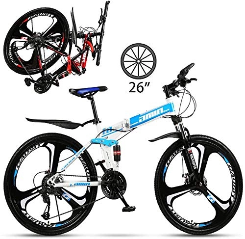 Folding Bike : Mountain Bike, 26 inch full suspension trekking bike cross trekking bike for adults 21 / 24 / 27 speed grip folding bike-27 speed_Blue