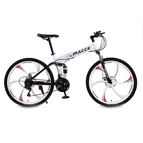 Folding Bike : Mountain Bike Bicycle, Adult Folding 21 Speed 26 Inch 6-Spoke Wheels Double Shock-Absorbing Off-Road Speed Racing Boys And Girls Bicycle, White