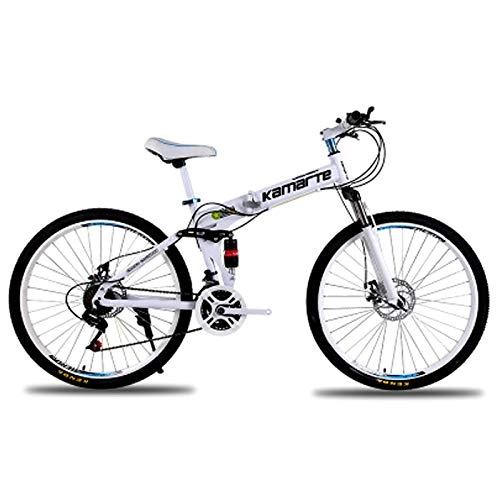 Folding Bike : Mountain Bike Bicycle Adult Student Outdoors Sport Cycling 24Inch / 26 Inch Rear Suspension Road Folding Bikes Exercise 21 / 24 / 27 Speed for Men And Women - White, 24inch 24speed