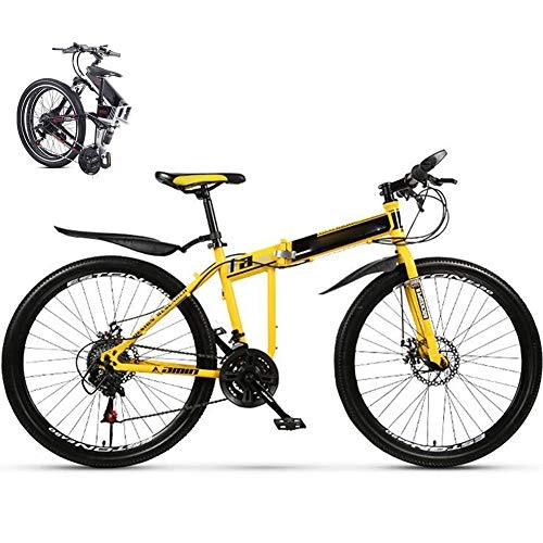 Folding Bike : Mountain Bike Bicycle for Men Women, 27-speed Index System Folding MTB Bike for Adults Student, 26-Inch Folding Bike Lightweight Folding Speed Bicycle, Double Damping Fold up City Bike Fat Tire, Yellow
