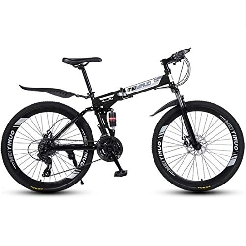 Folding Bike : Mountain Bike, Carbon Steel Frame, Foldable Hardtail Bicycles, Dual Disc Brake and Double Suspension, 26" Wheel (Color : Black, Size : 21 Speed)