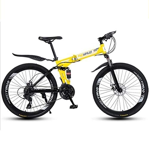 Folding Bike : Mountain Bike, Carbon Steel Frame, Foldable Hardtail Bicycles, Dual Disc Brake and Double Suspension, 26" Wheel (Color : Yellow, Size : 27 Speed)