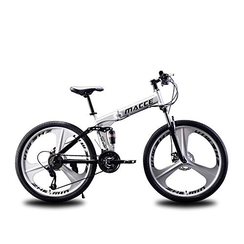 Folding Bike : Mountain Bike Double Disc Brake Bicycles 21 Speeds with Dual Disc Brakes 3 Cutter Wheel Folding Travel Bike for Student Adult, White, 24 inch