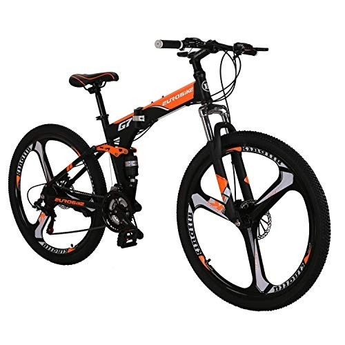 Folding Bike : Mountain Bike，Dual Suspension Folding Mountain Bikes, 21 Speed Foldable Frame, 27.5-inch full suspension Bicycle For Men or Women (K wheel Orange)