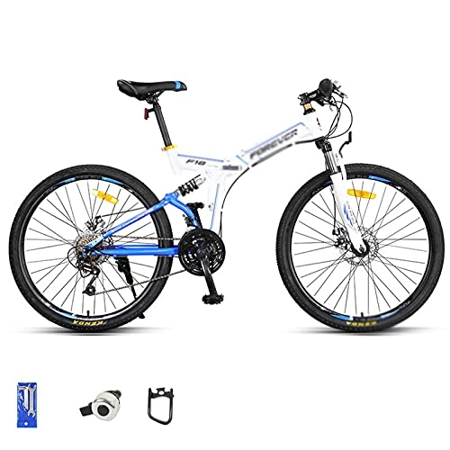 Folding Bike : Mountain Bike F18 Mountain Bike 26 Inches Wheels Dual Suspension Folding Bike 24 Speed MTB White-24speed