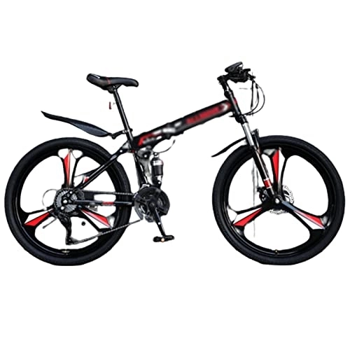 Folding Bike : Mountain Bike Foldable 1-word Handle Carbon Steel Frame Double Disc Brake Variable Speed Cross-country Bike Unisex (C 26inch)