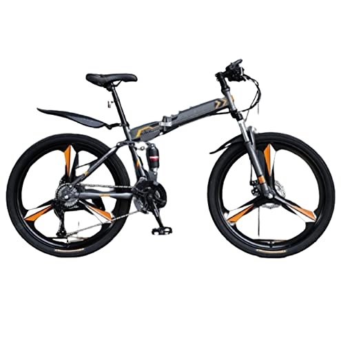 Folding Bike : Mountain Bike Foldable 1-word Handle Carbon Steel Frame Double Disc Brake Variable Speed Cross-country Bike Unisex (E 27.5inch)
