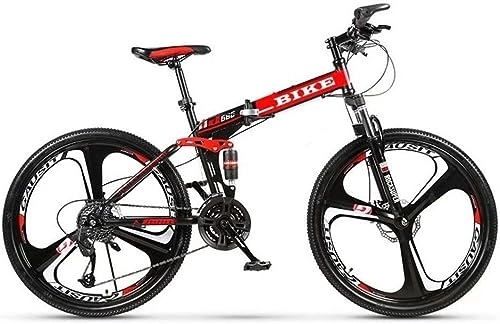 Folding Bike : Mountain Bike, Foldable MountainBike 24 / 26 Inches, MTB Bicycle with 3 Cutter Wheel, Black&Red