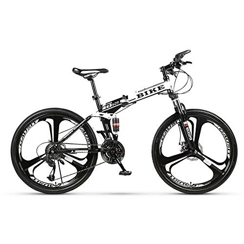Folding Bike : Mountain Bike, Foldable MountainBike 24 / 26 Inches, MTB Bicycle with 3 Cutter Wheel, White