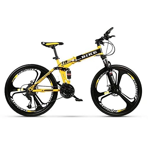Folding Bike : Mountain Bike, Foldable MountainBike 24 / 26 Inches, MTB Bicycle with 3 Cutter Wheel, Yellow
