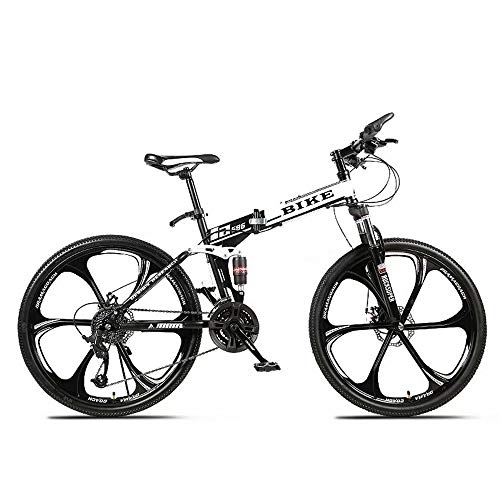 Folding Bike : Mountain Bike, Foldable MountainBike 24 / 26 Inches, MTB Bicycle with 6 Cutter Wheel, White