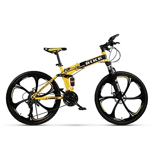 Folding Bike : Mountain Bike, Foldable MountainBike 24 / 26 Inches, MTB Bicycle with 6 Cutter Wheel, Yellow