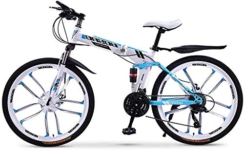 Folding Bike : Mountain Bike, Folding 26 Inches Carbon Steel Bicycles, Double Shock Variable Speed Adult Bicycle, 10-Knife Integrated Wheel 6-11), White, 26in (30 Speed) SHIYUE ( Color : White , Size : 26in (30 speed) )