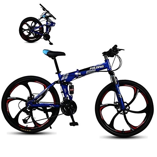 Folding Bike : Mountain Bike Folding Bicycle, Double Shock-Absorbing Off-Road Speed Racing Male And Female Student Bicycle, Variable Speed, 26 Inch 27-Speed, Blue, Blue, 24 inch 27 speed B