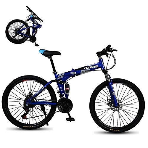 Folding Bike : Mountain Bike Folding Bicycle, Double Shock-Absorbing Off-Road Speed Racing Male And Female Student Bicycle, Variable Speed, 26 Inch 27-Speed, Blue, Blue, 26 inch 24 speed A