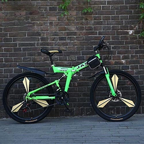 Folding Bike : Mountain Bike Folding Bikes, 24 / 26 Inch 21-Speed Double Disc Brake Full Suspension Anti-Slip, Off-Road Variable Speed Racing Bikes for Men And Women, Size:26Inch, Colour:A ( Color : B , Size : 24Inch )