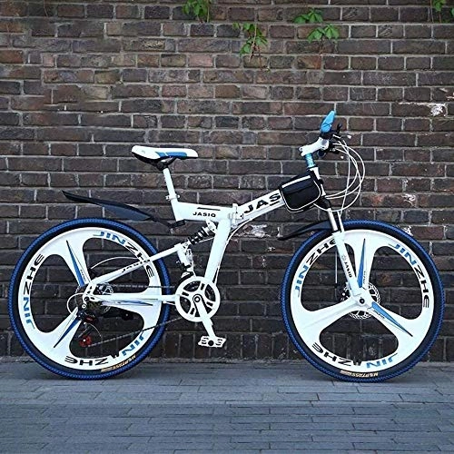 Folding Bike : Mountain Bike Folding Bikes, 26 Inch Double Disc Brake Full Suspension Anti-Slip, Off-Road Variable Speed Racing Bikes (Color : B, Size : 21Speed)