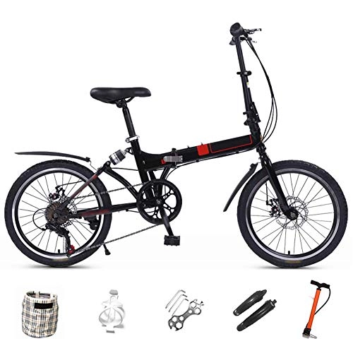Folding Bike : Mountain Bike Folding Bikes, 7-Speed Double Disc Brake Full Suspension Bicycle, 20 Inchn City Commuter Bicycles for Men And Wome (Color : Black)