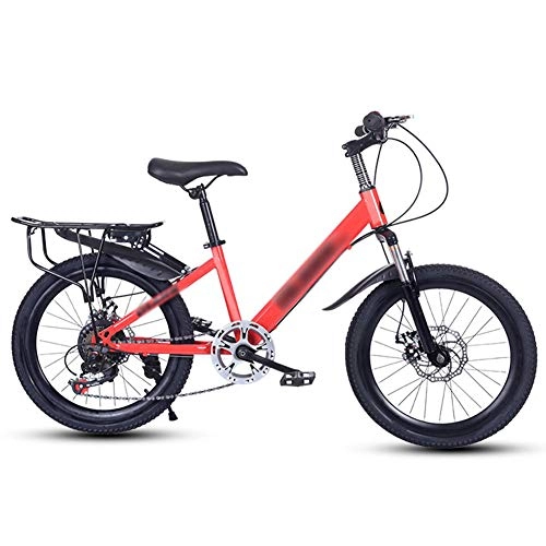 Folding Bike : Mountain Bike Folding Bikes with High Carbon Steel Frame, 6 Speed Featuring A Comfortable Saddle, Double Disc Brake Anti-Slip Bicycles (White / Green / Red, 20 Inch), Red