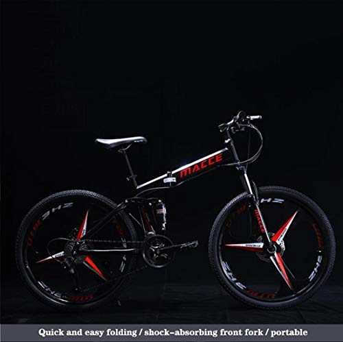 Folding Bike : Mountain Bike, Folding Mountain Bike Bicycle for Adult Men And Women, High Carbon Steel Dual Suspension Frame, PVC Pedals And Rubber Grips, D1, 27