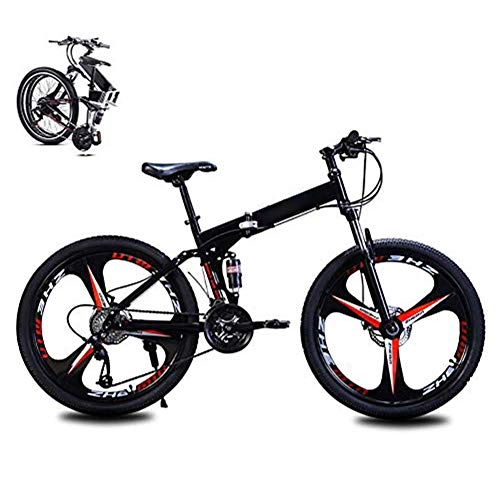 Folding Bike : Mountain Bike for Men Women, Portable Folding MTB Bike for Adults Student, 27 Speed 26-Inch Folding Bike Lightweight Folding Speed Bicycle, Fold up Bike City Bike, Damping Bicycle Fat Tire, Black