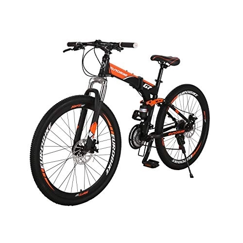 Folding Bike : Mountain Bike G7 Steel Frame Folding Mountain Bike Full_ suspension 21-speeds Dual Disc Brake 27.5inchs Mountain Bicycle (Orange)