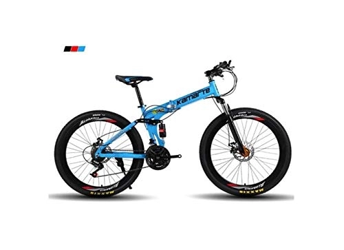 Folding Bike : Mountain Bike Mens' Mountain Bike, 26" inch 3-Spoke Wheels High-Carbon Steel Frame, 21 / 24 / 27 Speed Dual Suspension Folding Bike Unisex with Disc, Blue, 27 Speed