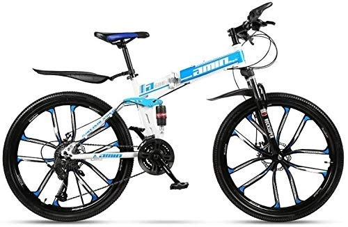Folding Bike : Mountain Bike Modern 24 Speed Folding Road Beach Bicycle 24-inch Male and Female Students Shift Double Shock Absorber Adult Commuter Dual Disc Brakes Urban Track, Blue, 24" XIUYU (Color : Blue)