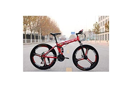 Folding Bike : Mountain Bike, Mountain Bike Mens' Mountain Bike, 24" inch 3-Spoke Wheels High-Carbon Steel Frame, 21 / 24 / 27 Speed Dual Suspension Folding Bike Unisex with Disc Brakes, Red, 27 Speed