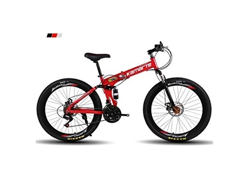 Folding Bike : Mountain Bike, Mountain Bike Mens' Mountain Bike, 26" inch 3-Spoke Wheels High-Carbon Steel Frame, 21 / 24 / 27 Speed Dual Suspension Folding Bike Unisex with Disc, Red, 27 Speed