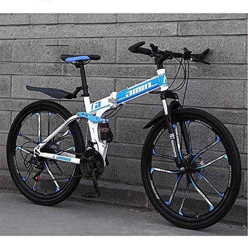Folding Bike : Mountain Bike, Off-Road Men and Women Variable Speed Racing, 8 Seconds Fast Folding, Stronger Shock Absorption Effect, Blue, 21 Speed