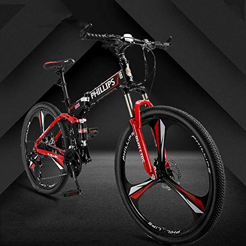 Folding Bike : Mountain Bike Variable Speed Folding Double Disc Brake Aluminum Alloy Rim One Wheel 3 Knife Student Bicycle 2019-Red_24 Speed
