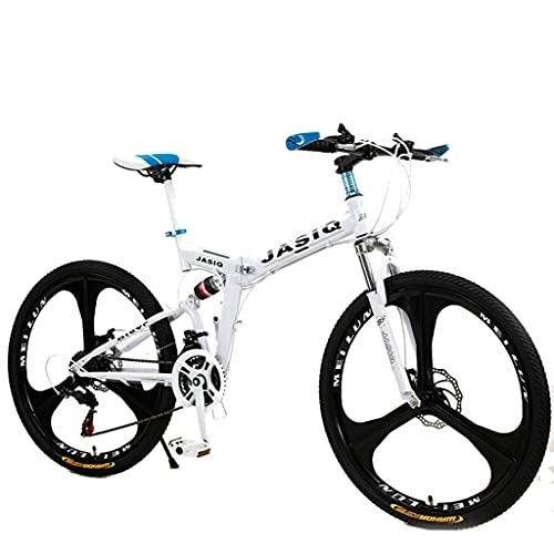 Folding Bike : Mountain Bike(White / black / red / green / blue / silver 21-speed 24 / 26 inch double disc brake folding bicycle