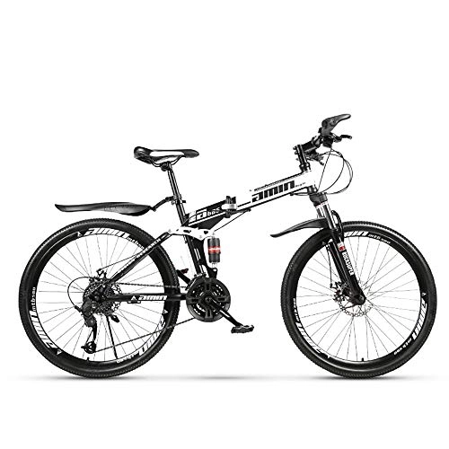 Folding Bike : Mountain Bikes 21 / 24 / 27 Speed Folding Bike for adults 26 Inches 3 / 6 / 10-Spoke Wheels MTB Dual Suspension Bicycle (21 Speed, A)