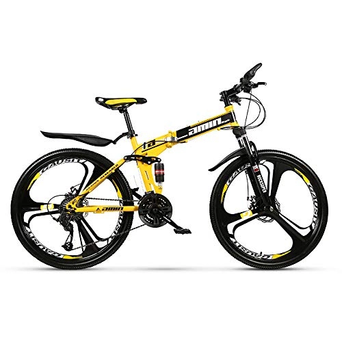 Folding Bike : Mountain Bikes 21 / 24 / 27 Speed Folding Bike for adults 26 Inches 3 / 6 / 10-Spoke Wheels MTB Dual Suspension Bicycle (B, 24 Speed)