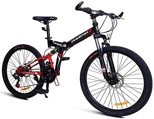 Folding Bike : Mountain Bikes, 24-Speed Folding High-Carbon Steel Frame Mountain Trail Bike, Dual Suspension Kids Adult Mens Mountain (Color : Red, Size : 24Inch)