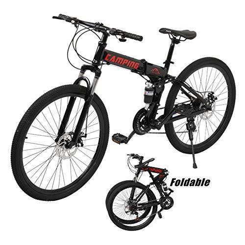 Folding Bike : Mountain Bikes 26-Inch 21 speeds Folding Bicycles Mountain Bikes Strong High Carbon Steel Frame with Disc Brake Convenient and Easy to Store (Black)