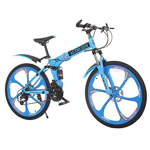 Folding Bike : Mountain Bikes 26 Inch Folding Bicycle 21 Speed Mens Bike With Disc Brakes Bikes For Womens (Blue)