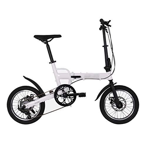 Folding Bike : Mountain Bikes Bicycle 6-speed gear folding bike portable car road bike aluminum mini bike (Color : White, Size : 140 * 58 * 100cm)