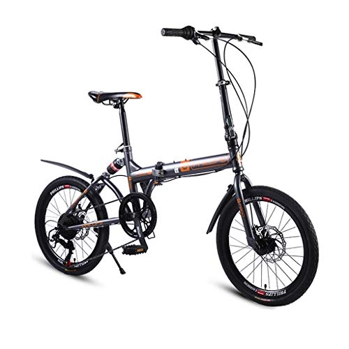 Folding Bike : Mountain Bikes Bicycle Folding Bicycle Portable Shock Absorber Double Disc Brake System Boy Girl Bike Ultra Light Mini 20 inches (Color : Gray, Size : 150-60-95cm)