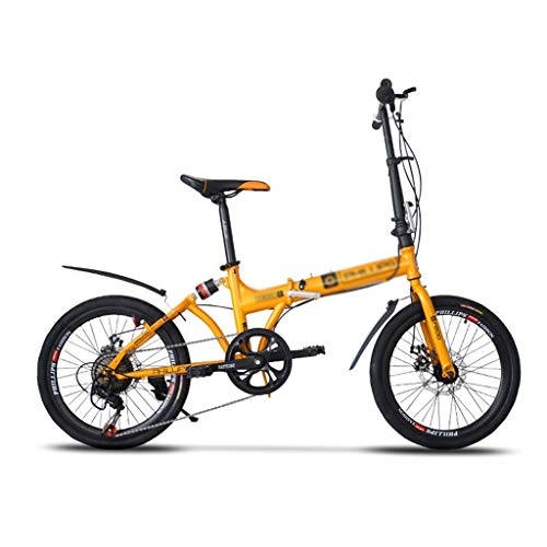 Folding Bike : Mountain Bikes Bicycle Folding Bicycle Portable Shock Absorber Double Disc Brake System Boy Girl Bike Ultra Light Mini 20 inches (Color : Yellow, Size : 150-60-95cm)